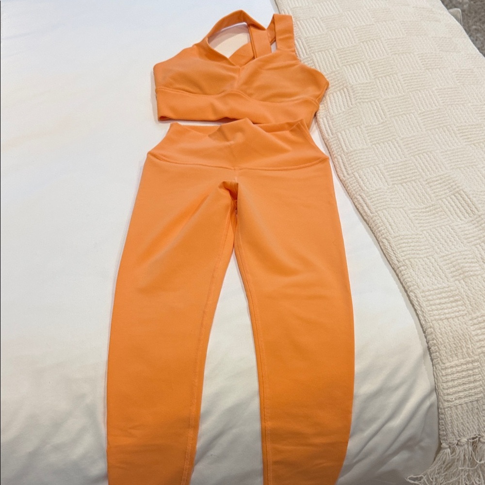 ALO Yoga Orange High-Rise Leggings and Strappy Crop Top Set